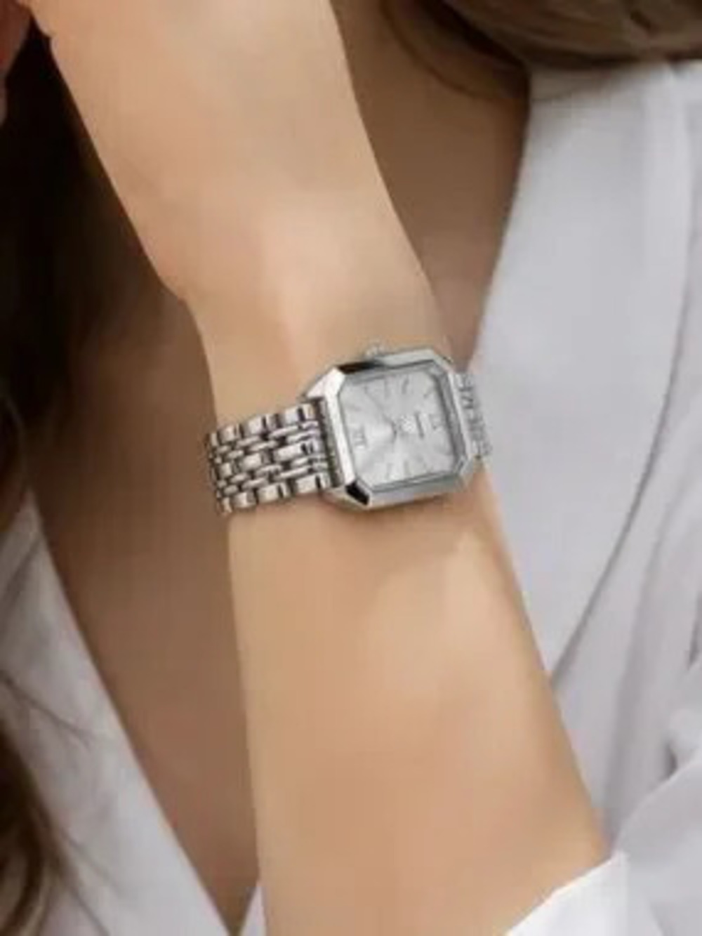 Silver Rectangular-Link Women's Watch - Picture 2 of 5